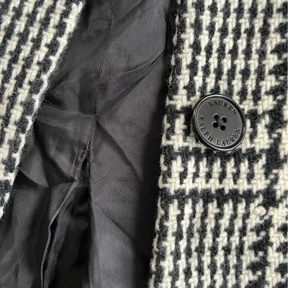 Ralph Lauren Coat Women’s 16 Houndstooth Black & White Cropped Wool Blend Blazer - Picture 5 of 7